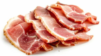 sliced raw bacon isolated on white background
