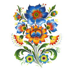 Naklejka premium Hungarian blue and orange folk Art Vector Flower and Floral Embroidery Design with New and Fresh illustration Simpl