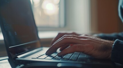 Hands typing on laptop