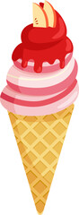 Yummy street food, confectionery snacks. Cone waffle with filling, icecream balls in cup, ice-cream in cone. Colorful Ice Cream Illustration. Desserts, sweet eating set. Yummy street food, confectione