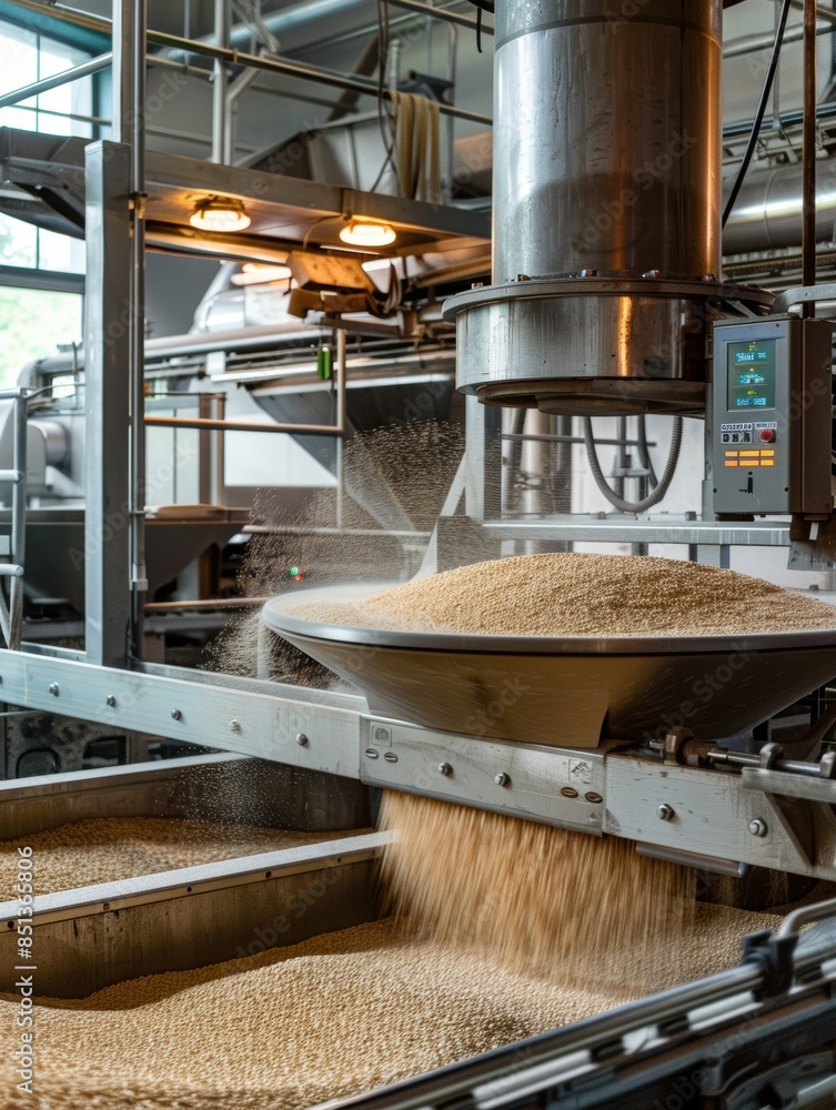 Aufkleber grain processing in modern industrial facility showcasing a production line where grains are being s