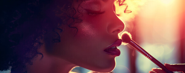 A makeup artist applying makeup and creating glamorous looks for a photoshoot.