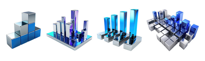 Fototapeta premium Abstract 3D Bar Graphs with Metallic and Blue Elements Representing Data Visualization and Business Analytics