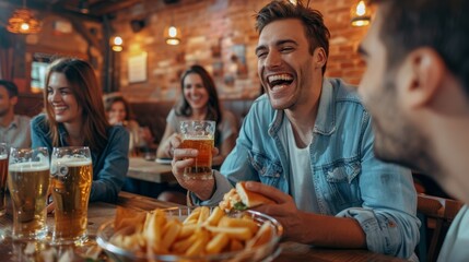 The friends enjoying beer