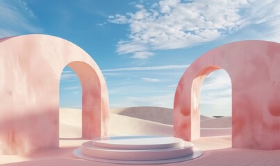 Fototapeta premium A surreal 3D render of a pastel landscape background, featuring abstract elements and dreamlike scenery
