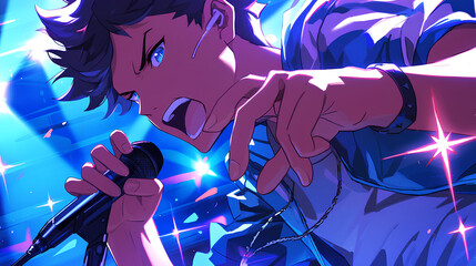 cool anime guy rockstar a super star singing concert