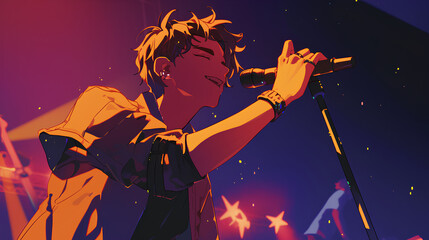 cool anime guy rockstar a super star singing concert