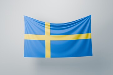 Obraz premium Sweden National Flag Waving Proudly. 3D Flag Banner Illustration image