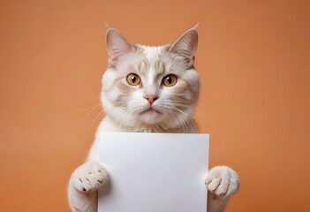 Cute Cat Holding a Blank Sign