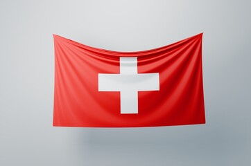 Obraz premium Switzerland National Flag Waving Proudly. 3D Flag Banner Illustration image