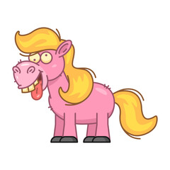 Pink pony with golden mane and golden tail smiles