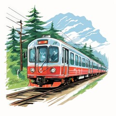 Obraz premium AI Image Generator, Scenic Train Journey through Lush Green Landscape