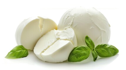 Mozzarella Isolated. Fresh Cheese Slice Isolated on White Background