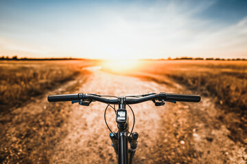 Journey Through the Fields on a Bicycle at Sunset for Leisure and Fitness