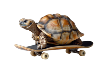 tortoise on skateboard, transparent background
