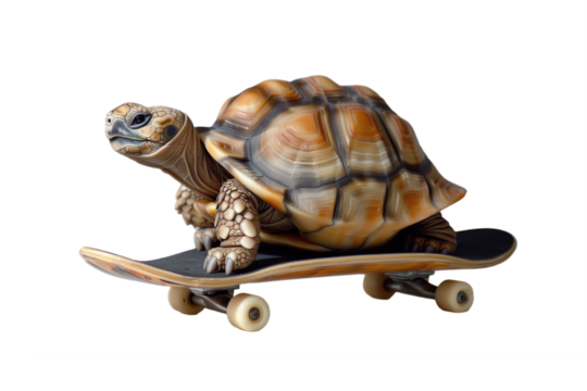 tortoise on skateboard, transparent background