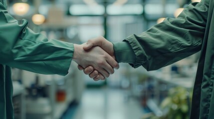The handshake in green uniforms