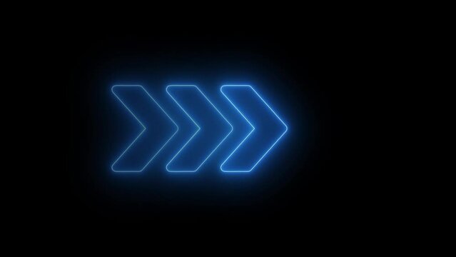glowing neon arrow direction on black background, neon arrow sign animation.