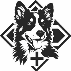 Naklejka premium Veterinarian Symbol. Veterinary Care with Dog Symbol and Medical Icons