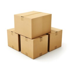 3D Shipping Box. Brown Cardboard Boxes for Business Cargo in White Background