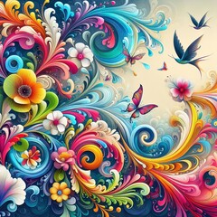 Abstract Floral Swirls Background