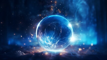 A Mystical Blue Orb Radiating Ethereal Light in a Magical Forest