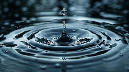 transparent water surface with ripples and patterns of circles with live shot of drop falling on clear water