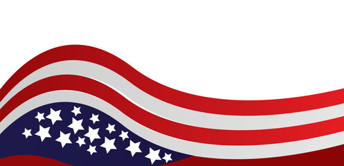 American flag, wavy design, patriotic, stars and stripes, red white and blue, abstract background, curved lines, stylized banner,national symbol, graphic illustration, minimalist composition, 