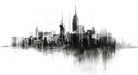 Fototapeta premium Line Art Skyline. Monochromatic Wallpaper Featuring City Skylines in Fine Art