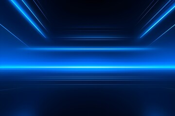 Perspective space with blue neon lights on dark background for abstract design