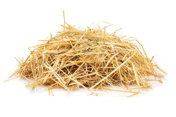 Straw Pile. Isolated Heap of Natural Straw on White Background