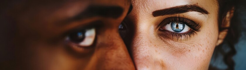 Obraz premium A close-up of a man and woman's eyes
