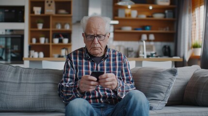 The elderly man using smartphone