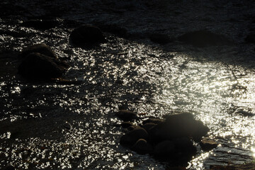 Pattern of light and shadow reflections on a water surface.