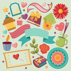 decorative scrapbooking stickers and ribbons book element backgrounds design, choose decorative stickers, select matching ribbons, plan scrapbook layout, arrange stickers and ribbon