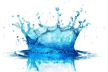 Vivid blue water splash captured in midair, revealing dynamic movement and energy. The image highlights the fluidity of water. Perfect for advertising. Modern and abstract style. Generative AI
