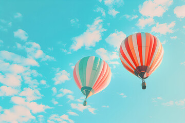 Fototapeta premium Colorful balloons floating against a clear blue sky, Colorful hot air balloons flying in the blue sky at the festival, Hot air balloons flying above clouds at sunset,Adventure and travel