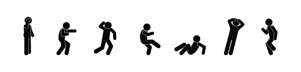 fight and conflict icon, people quarrel, stick figure man, silhouettes of people, human poses