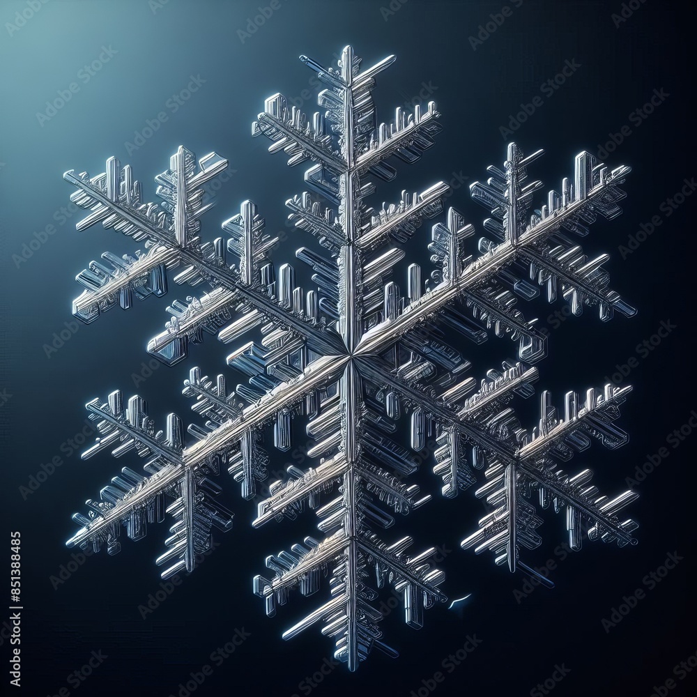 Poster a close-up of a perfectly symmetrical snowflake, highlighting its detailed and intricate crystalline