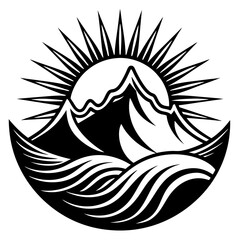 wave mountain sun vector silhouette illustration