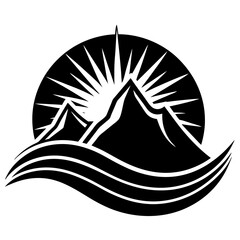 wave mountain sun vector silhouette illustration