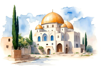 Fototapeta premium Palestine Country Landscape Watercolor Illustration Art