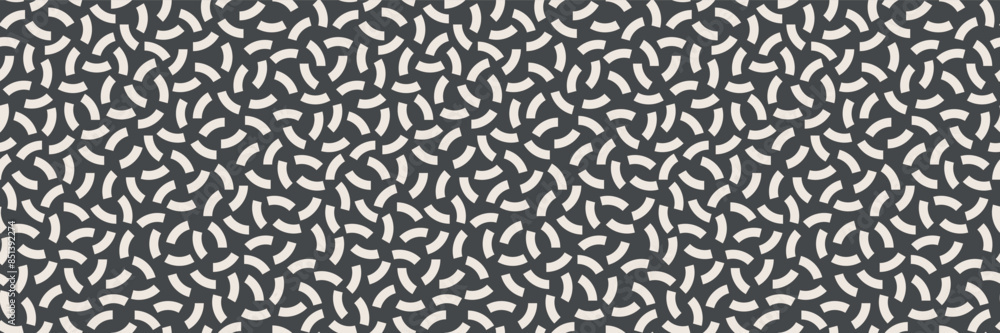 Poster black and white geometric seamless pattern. memphis retro style grey banner. circle segment shapes. 