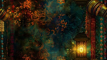 Intricately Patterned Traditional Indian Jewelry Shimmering Under Soft Lantern Light