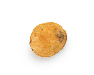 Organic potato chip from above isolated on white
