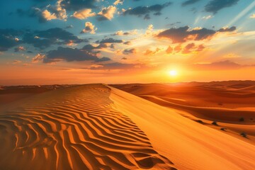 Naklejka premium Arabic Desert. Majestic Sahara Desert Sand Dunes at Sunset