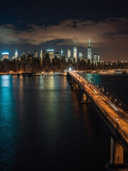Panoramic night scene, Manhattan, New York, USA.