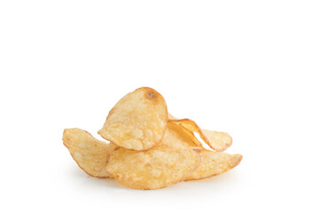 Organic potato chips heap isolated on white