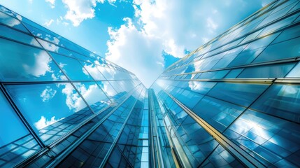 City Building Side. Modern Skyscraper Architecture with Glass Facade in Downtown Business District