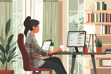 Conference Call Happy. Businesswoman Smiling on Zoom Video Call from Comfort of Home